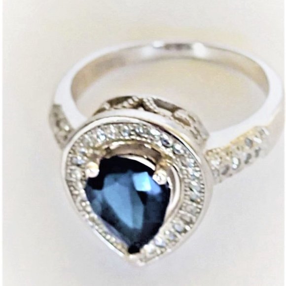 925 Sterling Silver Blue Sapphire and CZ ring - Picture 4 of 16